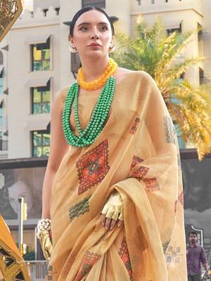 beige ethnic motifs tissue banarasi saree 1