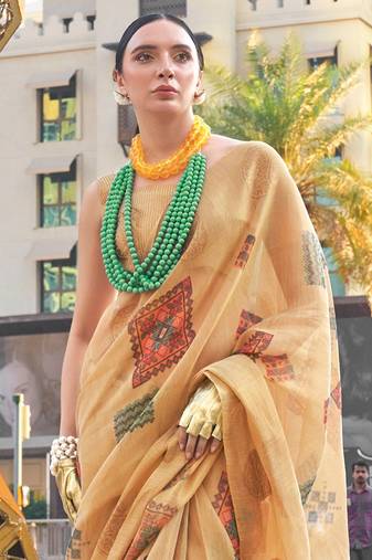 beige ethnic motifs tissue banarasi saree