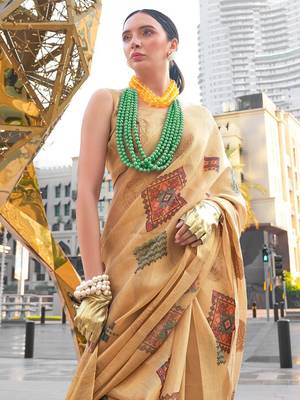 beige ethnic motifs tissue banarasi saree 2