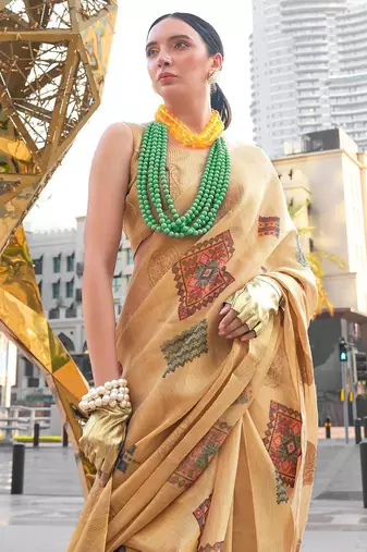 beige ethnic motifs tissue banarasi saree