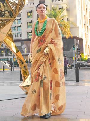 beige ethnic motifs tissue banarasi saree 3