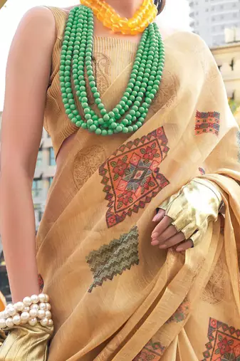 beige ethnic motifs tissue banarasi saree