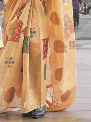 beige ethnic motifs tissue banarasi saree 5