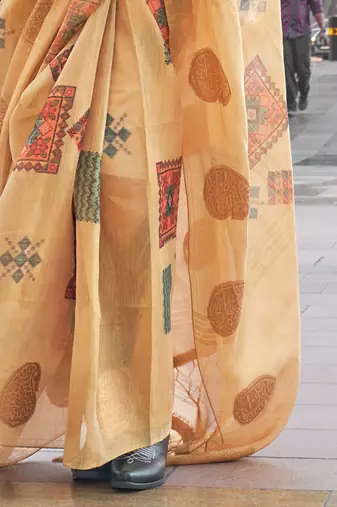 beige ethnic motifs tissue banarasi saree