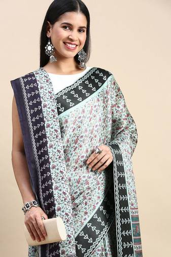 green floral printed pashmina saree