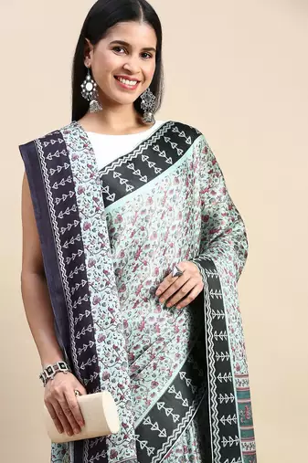 green floral printed pashmina saree
