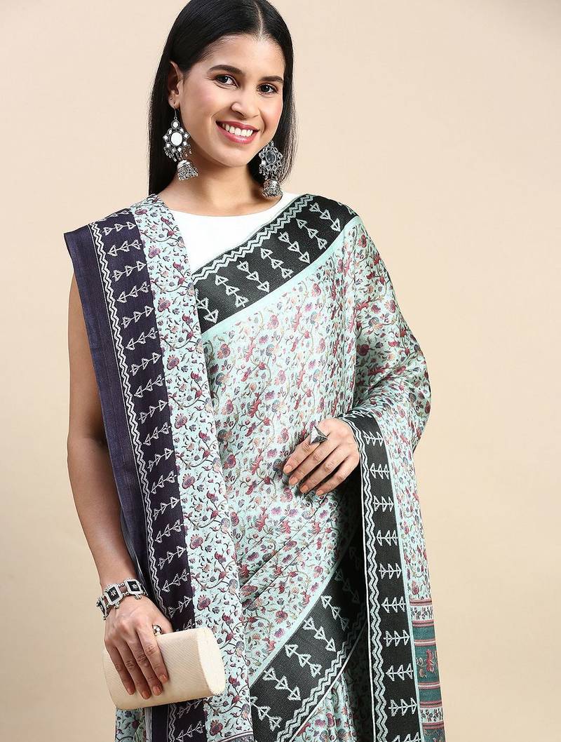 green floral printed pashmina saree