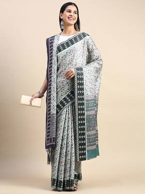 green floral printed pashmina saree 2