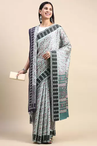 green floral printed pashmina saree