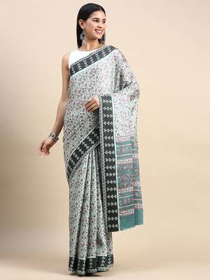 green floral printed pashmina saree 3