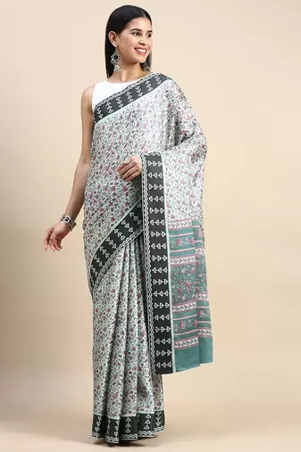 green floral printed pashmina saree