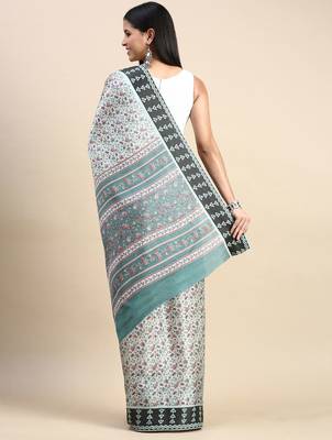 green floral printed pashmina saree 4