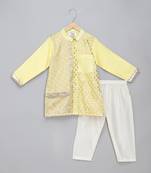 Lemon yellow embroidered cotton silk kurta set