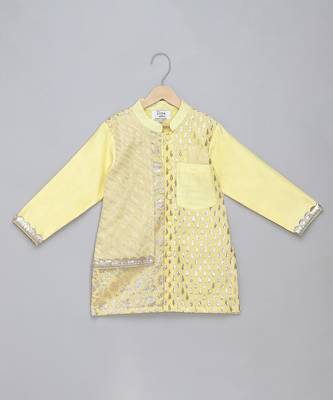 Lemon yellow embroidered cotton silk kurta set 3