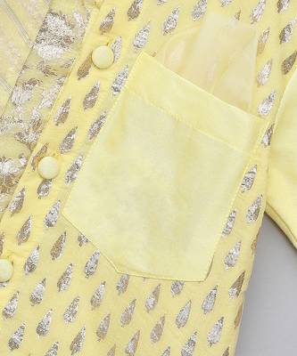 Lemon yellow embroidered cotton silk kurta set 5