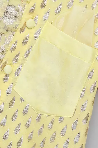 Lemon yellow embroidered cotton silk kurta set