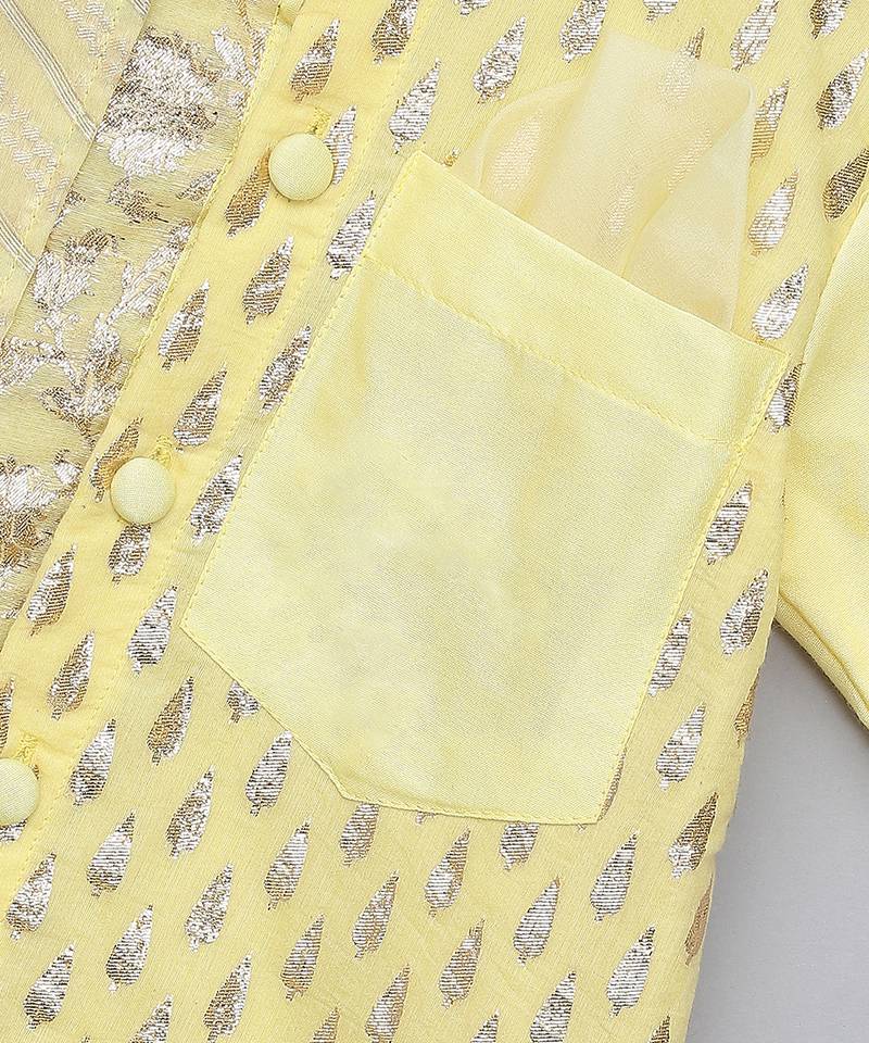 Lemon yellow embroidered cotton silk kurta set