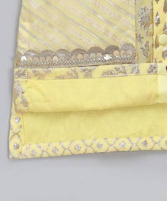 Lemon yellow embroidered cotton silk kurta set 6
