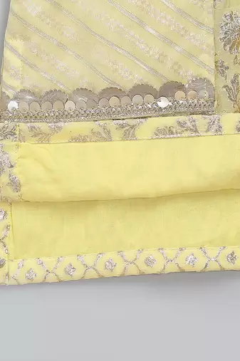 Lemon yellow embroidered cotton silk kurta set