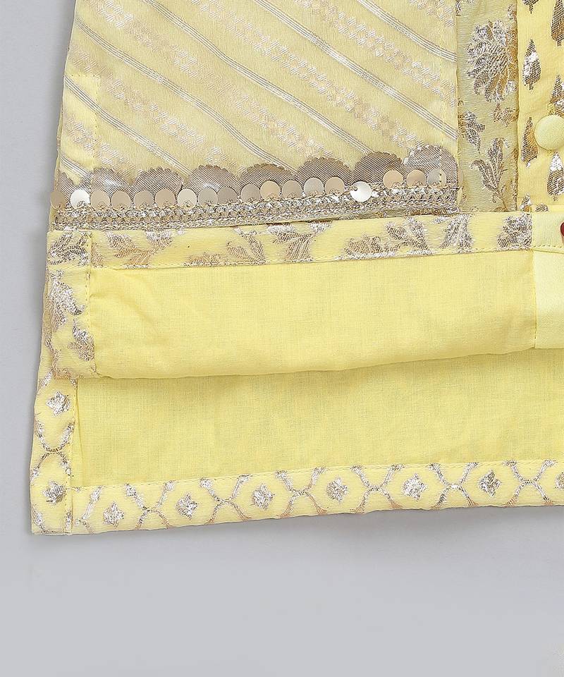 Lemon yellow embroidered cotton silk kurta set