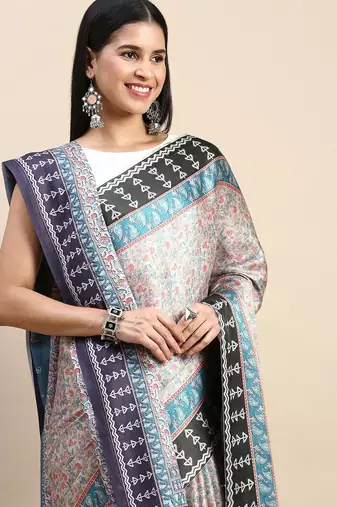 green floral printed pashmina saree