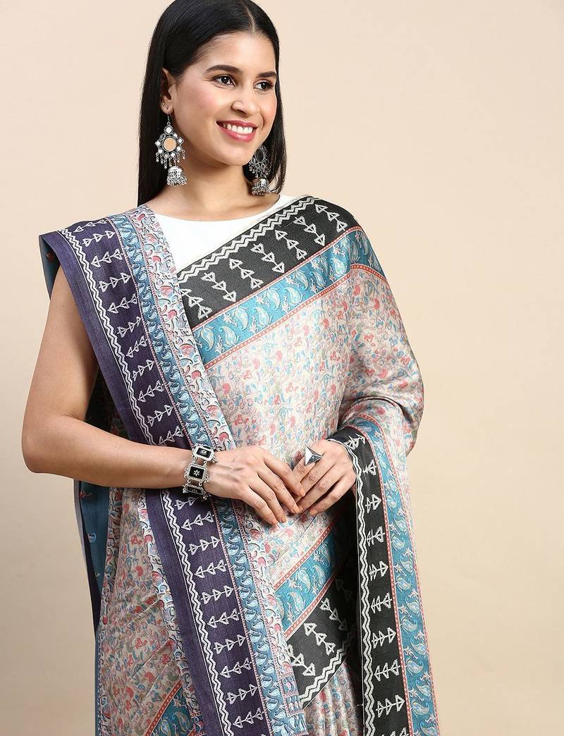 green floral printed pashmina saree