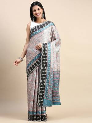 green floral printed pashmina saree 2
