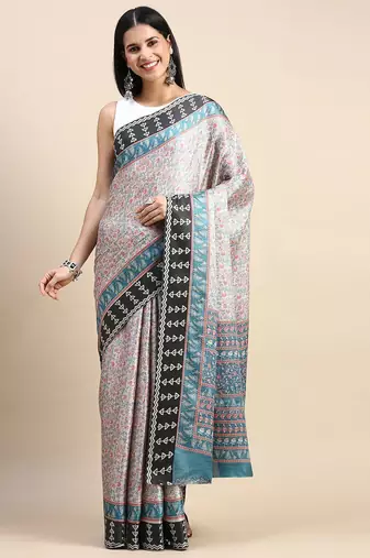 green floral printed pashmina saree