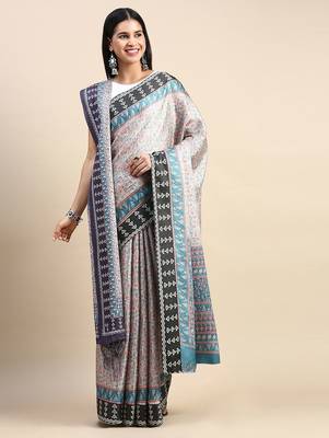 green floral printed pashmina saree 3