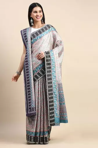 green floral printed pashmina saree