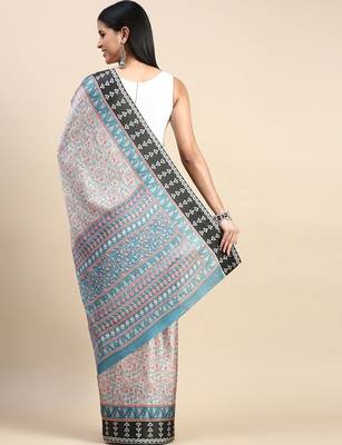 green floral printed pashmina saree 4