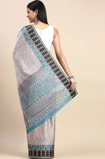 green floral printed pashmina saree