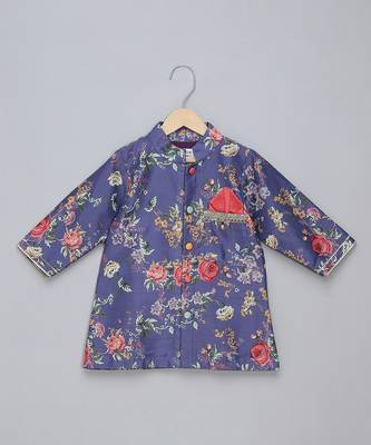 purple printed cotton silk men kurta set 3