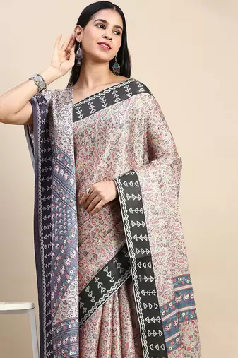 multicolor floral printed pashmina saree