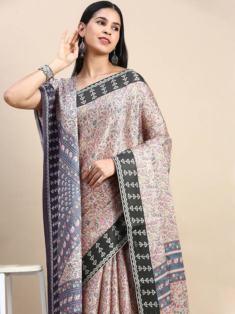 multicolor floral printed pashmina saree