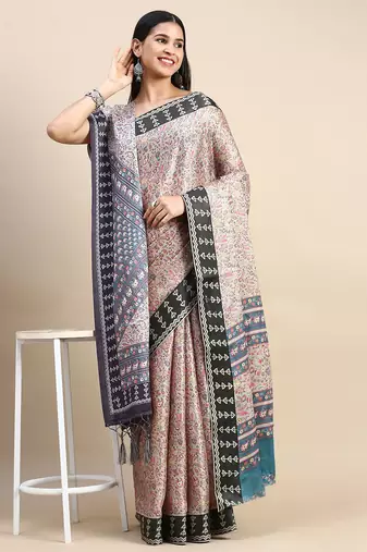 multicolor floral printed pashmina saree