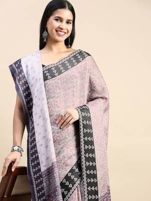 grey floral printed pashmina saree 1