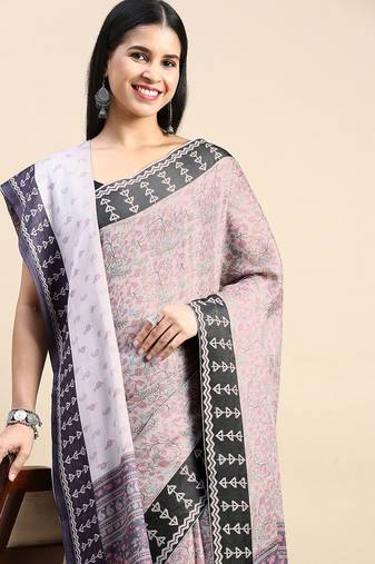 grey floral printed pashmina saree
