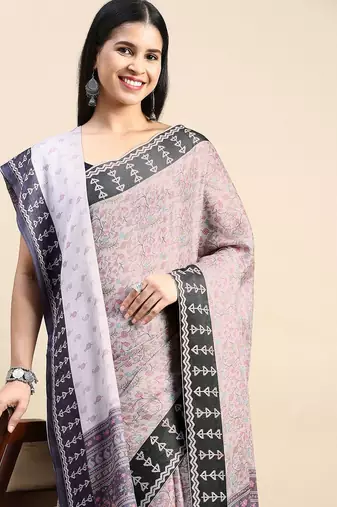grey floral printed pashmina saree
