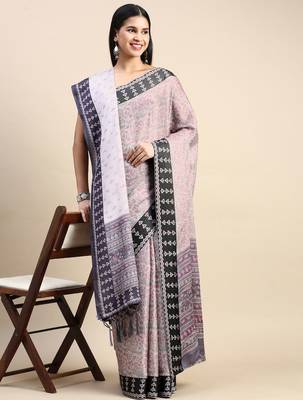 grey floral printed pashmina saree 2