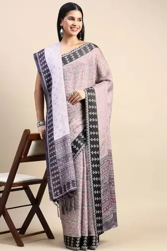 grey floral printed pashmina saree