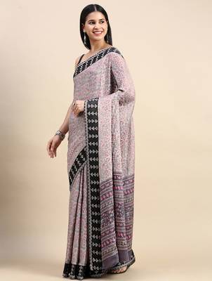 grey floral printed pashmina saree 3