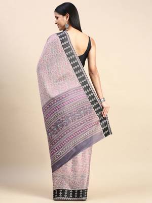 grey floral printed pashmina saree 4