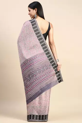 grey floral printed pashmina saree