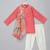 Coral pink printed cotton silk drape dupatta Men Kurta Set