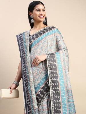 green floral printed pashmina saree 1