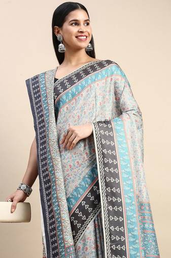 green floral printed pashmina saree