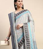 green floral printed pashmina saree