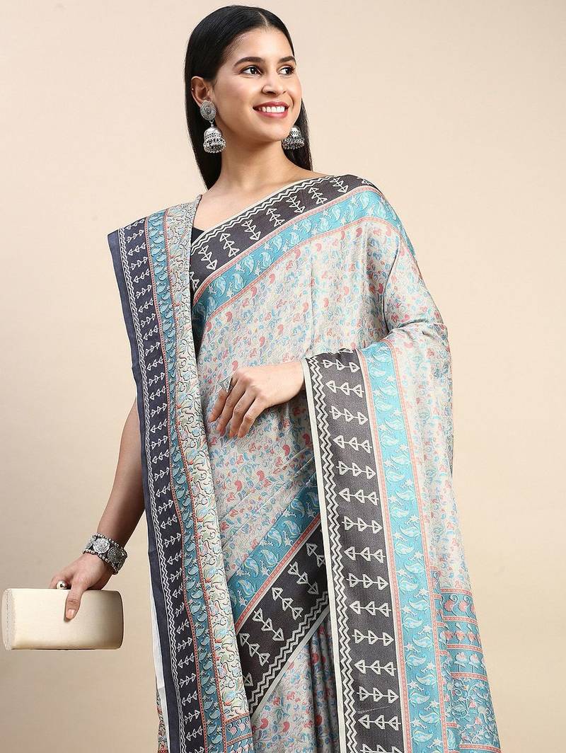 green floral printed pashmina saree