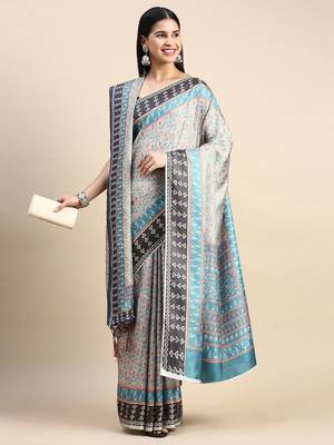 green floral printed pashmina saree 2